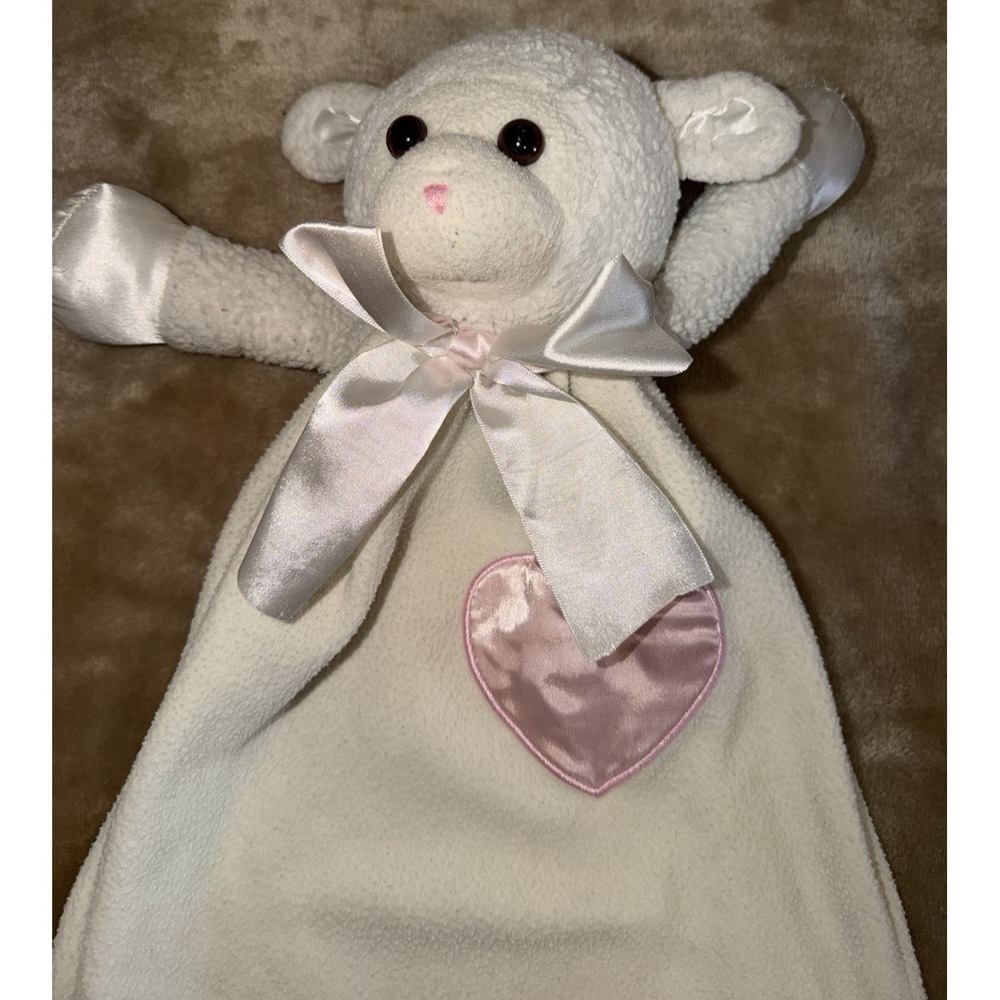 Komet Creations Lovey Security Blanket Lamb Cream Pink Satin Trim